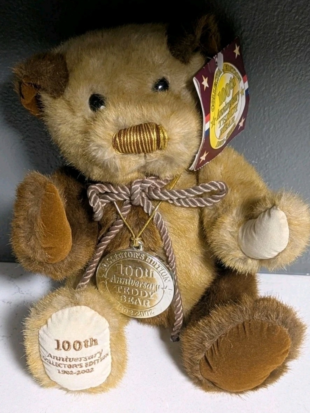 Vintage Teddy Bear 100th Anniversary Collectors Edition 1902-2002 + Medallion